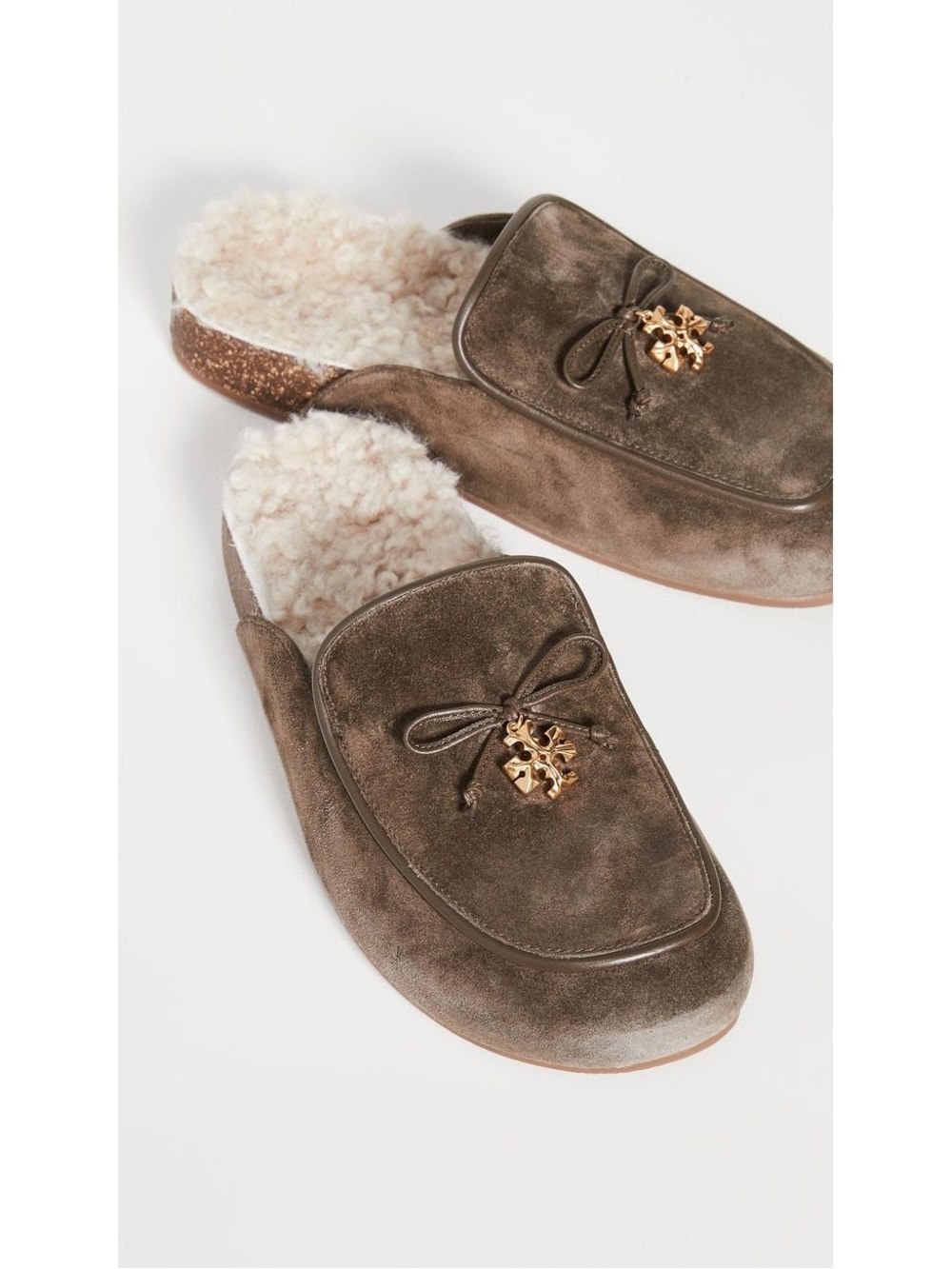 Tory Burch Size 6 Tory Charm Shearling Oilve Green Suede Slip On Clogs Mule